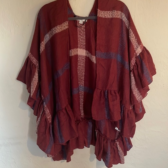 Francesca's Collections Sweaters - red plaid poncho